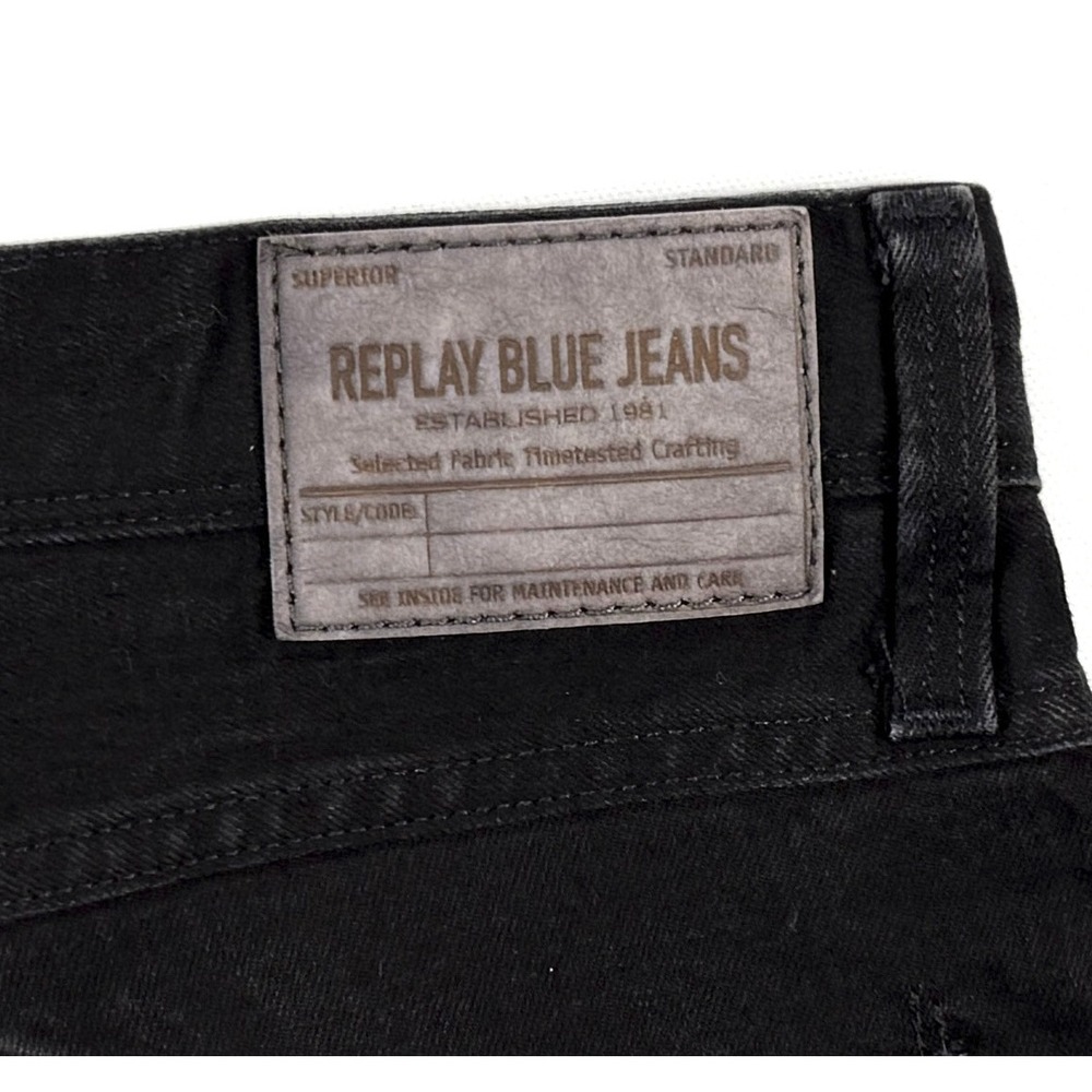Replay Anbass Mens Jeans 34 (Actual 34x30) Black Slim Tapered Fit Denim #1915 - Picture 9 of 10
